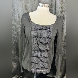 INC Ruffled Black Long Sleeved Shirt- Women's Size M